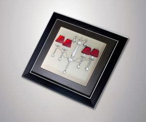 (DH) Décor Chandelier With Red Shades, Black Frame Red, Clear Crystal