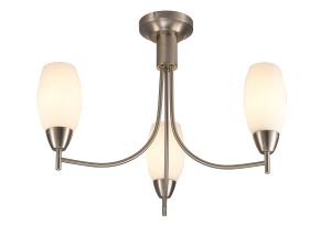 Devon 46cm Ceiling 3 Light E14 Satin Nickel/Opal Glass