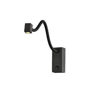 Boavista Switched Wall Lamp / Reader 1L 3W LED Square Head Spot, 3000K, 135lm, Round Base Matt Black, 3yrs Warranty