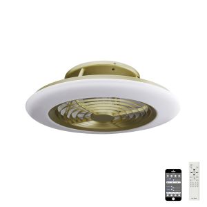 Alisio 70W LED Dimmable Ceiling Light With Built-In 35W DC Reversible Fan, Matt Burnished Gold/White c/w Remote Control and APP Control, 4900lm