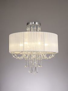 Freida 50cm Semi Flush With White Shade 6 Light E14 Polished Chrome/Crystal