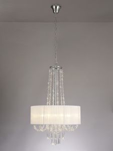 Freida Pendant With White Shade 6 Light E14 Polished Chrome/Crystal