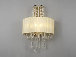 Freida Wall Lamp With Ivory Cream Shade 2 Light E14 French Gold/Crystal