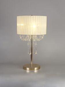 Freida Table Lamp With Ivory Cmozarella Shade 3 Light E14 French Gold/Crystal
