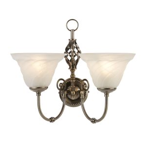 Cameroon 2 Light Antique Brass Wall Bracket Contemporary Wood Marble Glass [2]