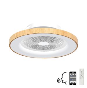 Tibet 70W LED Dimmable Ceiling Light With Built-In 35W DC Fan c/w Remote, APP, Alexa & Google Voice Control, 3900lm, Wood Effect/White, 5yrs Wrnty