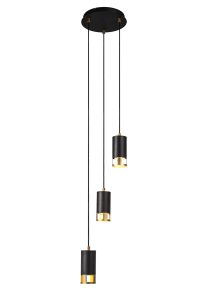 Koko 22cm 3 Light Round Pendant GU10, Black / Painted Gold