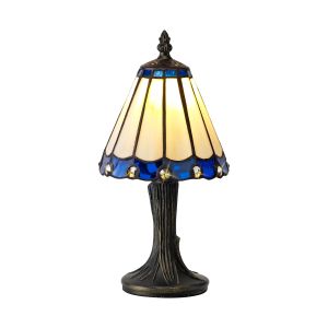 Adolfo Tiffany Table Lamp, 1 x E14, Cream/Blue/Clear Crystal Shade