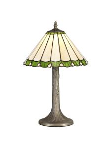 Adolfo 1 Light Tree Like Table Lamp E27 With 30cm Tiffany Shade, Green/Cream/Crystal/Aged Antique Brass