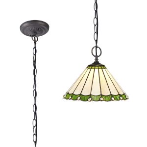 Adolfo 2 Light Downlighter Pendant E27 With 30cm Tiffany Shade, Green/Cream/Crystal/Aged Antique Brass