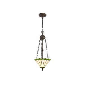 Adolfo 2 Light Uplighter Pendant E27 With 30cm Tiffany Shade, Green/Cream/Crystal/Aged Antique Brass