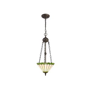 Adolfo 2 Light Uplighter Pendant E27 With 30cm Tiffany Shade, Green/Cmozarella/Crystal/Aged Antique Brass