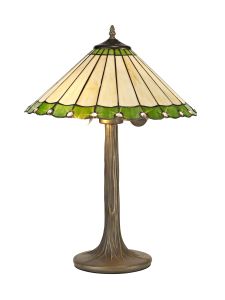 Adolfo 2 Light Tree Like Table Lamp E27 With 40cm Tiffany Shade, Green/Cmozarella/Crystal/Aged Antique Brass