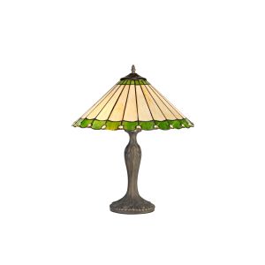 Adolfo 2 Light Curved Table Lamp E27 With 40cm Tiffany Shade, Green/Cmozarella/Crystal/Aged Antique Brass