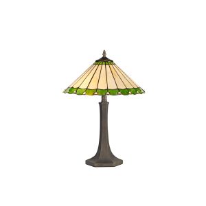 Adolfo 2 Light Octagonal Table Lamp E27 With 40cm Tiffany Shade, Green/Cmozarella/Crystal/Aged Antique Brass