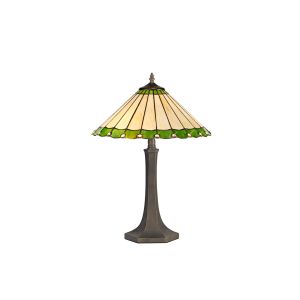 Adolfo 2 Light Octagonal Table Lamp E27 With 40cm Tiffany Shade, Green/Cream/Crystal/Aged Antique Brass