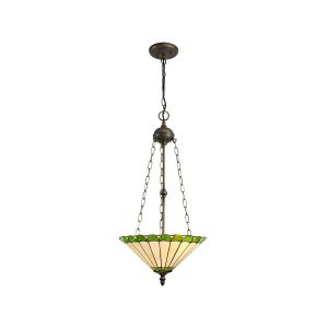 Adolfo 40.5cm 3 Light Uplighter Pendant E27 With 40cm Tiffany Shade, Green/Cream/Crystal/Aged Antique Brass