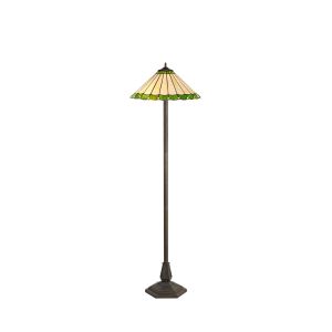 Adolfo 2 Light Octagonal Floor Lamp E27 With 40cm Tiffany Shade, Green/Cmozarella/Crystal/Aged Antique Brass