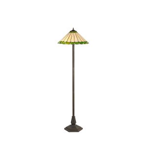 Adolfo 2 Light Octagonal Floor Lamp E27 With 40cm Tiffany Shade, Green/Cream/Crystal/Aged Antique Brass