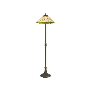 Adolfo 2 Light Leaf Design Floor Lamp E27 With 40cm Tiffany Shade, Green/Cmozarella/Crystal/Aged Antique Brass