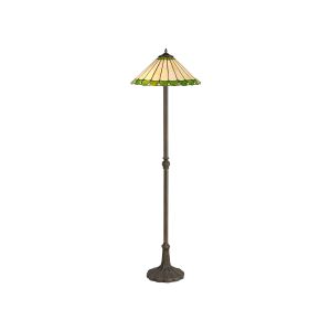 Adolfo 2 Light Leaf Design Floor Lamp E27 With 40cm Tiffany Shade, Green/Cream/Crystal/Aged Antique Brass