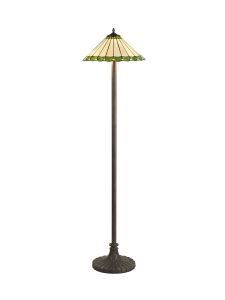 Adolfo 2 Light Stepped Design Floor Lamp E27 With 40cm Tiffany Shade, Green/Cmozarella/Crystal/Aged Antique Brass