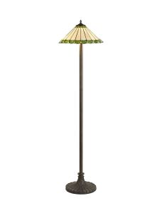 Adolfo 2 Light Stepped Design Floor Lamp E27 With 40cm Tiffany Shade, Green/Cream/Crystal/Aged Antique Brass