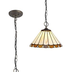 Adolfo 3 Light Downlighter Pendant E27 With 30cm Tiffany Shade, Amber/Cream/Crystal/Aged Antique Brass