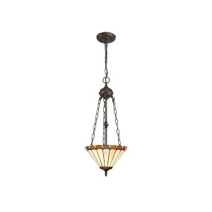 Adolfo 2 Light Uplighter Pendant E27 With 30cm Tiffany Shade, Amber/Cmozarella/Crystal/Aged Antique Brass