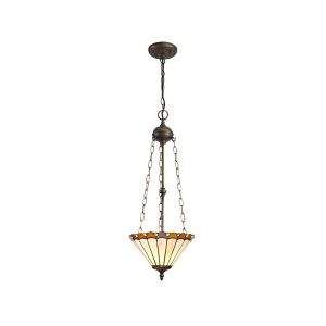 Adolfo 3 Light Uplighter Pendant E27 With 30cm Tiffany Shade, Amber/Cream/Crystal/Aged Antique Brass