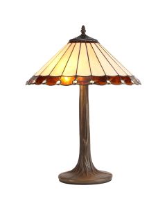 Adolfo 2 Light Curved Table Lamp E27 With 40cm Tiffany Shade, Amber/Cmozarella/Crystal/Aged Antique Brass
