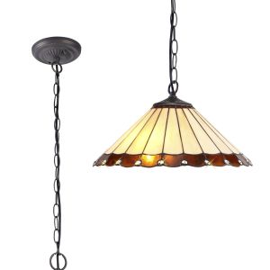 Adolfo 40.5cm 1 Light Downlighter Pendant E27 With 40cm Tiffany Shade, Amber/Cream/Crystal/Aged Antique Brass