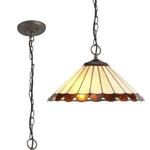Adolfo 40.5cm 3 Light Downlighter Pendant E27 With 40cm Tiffany Shade, Amber/Cream/Crystal/Aged Antique Brass