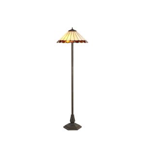 Adolfo 2 Light Octagonal Floor Lamp E27 With 40cm Tiffany Shade, Amber/Cmozarella/Crystal/Aged Antique Brass