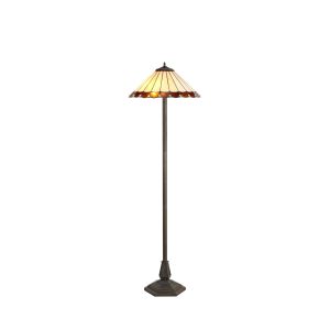 Adolfo 2 Light Octagonal Floor Lamp E27 With 40cm Tiffany Shade, Amber/Cream/Crystal/Aged Antique Brass