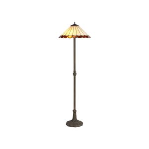 Adolfo 2 Light Leaf Design Floor Lamp E27 With 40cm Tiffany Shade, Amber/Cmozarella/Crystal/Aged Antique Brass