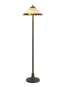 Adolfo 2 Light Stepped Design Floor Lamp E27 With 40cm Tiffany Shade, Amber/Cream/Crystal/Aged Antique Brass