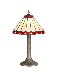 Adolfo 1 Light Tree Like Table Lamp E27 With 30cm Tiffany Shade, Red/Cream/Crystal/Aged Antique Brass