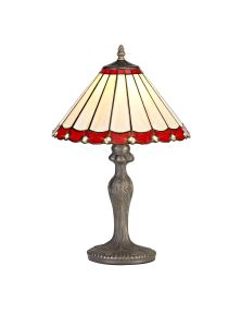 Adolfo 1 Light Curved Table Lamp E27 With 30cm Tiffany Shade, Red/Cmozarella/Crystal/Aged Antique Brass