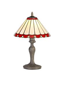 Adolfo 1 Light Curved Table Lamp E27 With 30cm Tiffany Shade, Red/Cream/Crystal/Aged Antique Brass