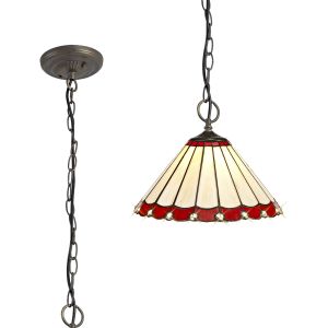 Adolfo 3 Light Downlighter Pendant E27 With 30cm Tiffany Shade, Red/Cream/Crystal/Aged Antique Brass
