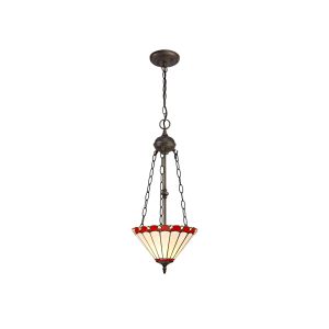 Adolfo 2 Light Uplighter Pendant E27 With 30cm Tiffany Shade, Red/Cmozarella/Crystal/Aged Antique Brass