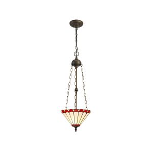 Adolfo 3 Light Uplighter Pendant E27 With 30cm Tiffany Shade, Red/Cmozarella/Crystal/Aged Antique Brass