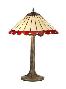 Adolfo 2 Light Tree Like Table Lamp E27 With 40cm Tiffany Shade, Red/Cmozarella/Crystal/Aged Antique Brass
