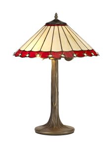 Adolfo 2 Light Tree Like Table Lamp E27 With 40cm Tiffany Shade, Red/Cream/Crystal/Aged Antique Brass