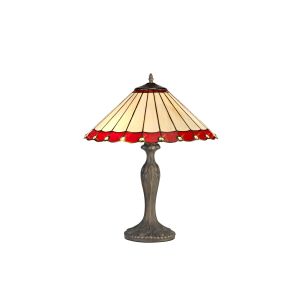 Adolfo 2 Light Curved Table Lamp E27 With 40cm Tiffany Shade, Red/Cream/Crystal/Aged Antique Brass