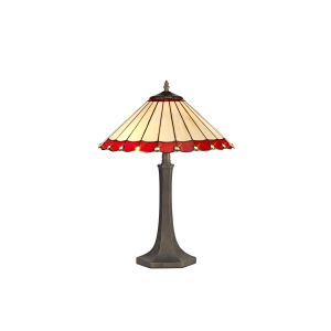 Adolfo 2 Light Octagonal Table Lamp E27 With 40cm Tiffany Shade, Red/Cmozarella/Crystal/Aged Antique Brass