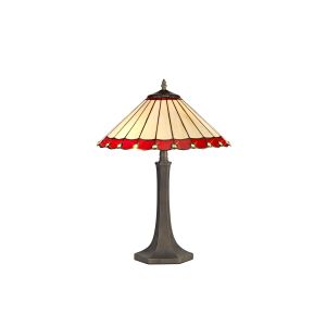 Adolfo 2 Light Octagonal Table Lamp E27 With 40cm Tiffany Shade, Red/Cream/Crystal/Aged Antique Brass