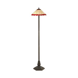 Adolfo 2 Light Octagonal Floor Lamp E27 With 40cm Tiffany Shade, Red/Cmozarella/Crystal/Aged Antique Brass