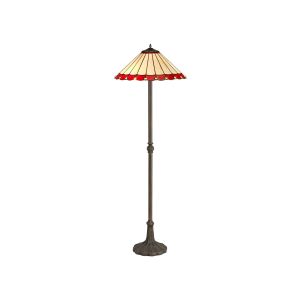 Adolfo 2 Light Leaf Design Floor Lamp E27 With 40cm Tiffany Shade, Red/Cmozarella/Crystal/Aged Antique Brass